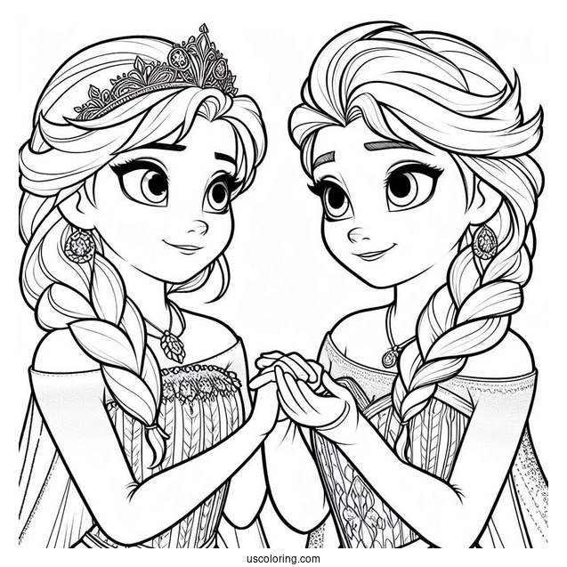 Elsa And Sister Holding Hands Coloring Sheet(1)