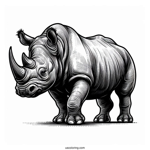 Detailed Black Rhino With Pointy Horns To Color