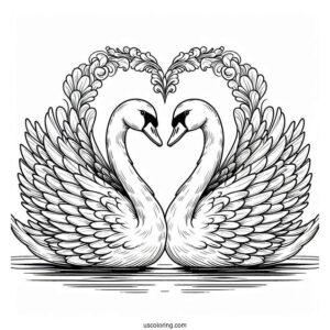 Swan Coloring Page Forming Heart With Their Heads