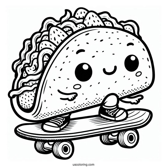 Kid Taco Skateboarding Coloring Sheet For Preschoolers