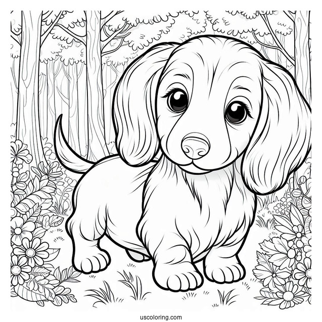Puppy Dachshund Coloring Page In The Forest