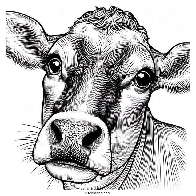 Close Up Of Jersey Cow Face Coloring In