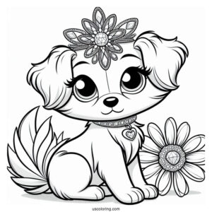 Palace Pets Coloring Page Of Cute Daisy With Diamond Collar
