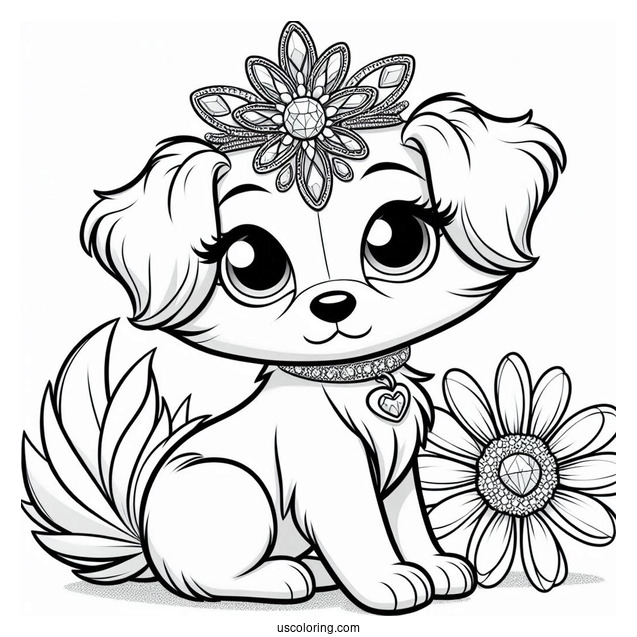 Palace Pets Coloring Page Of Cute Daisy With Diamond Collar