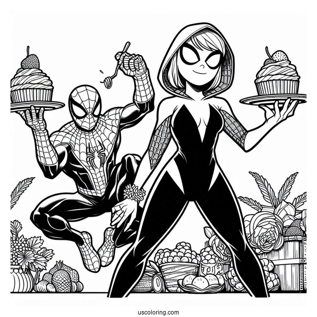 Spider Man And Spider-Gwen Coloring Page In Action