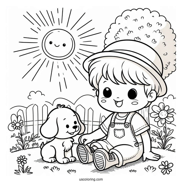 Little Boy Playing With Dog Under The Sun