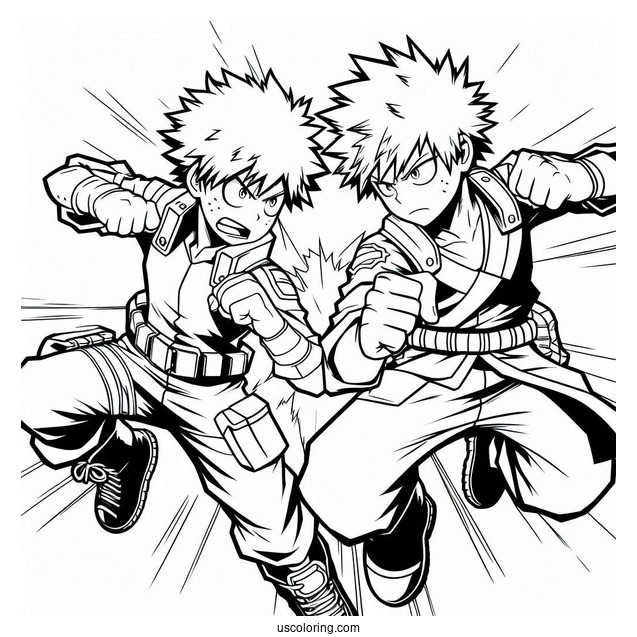 Katsuki Bakugo Fighting Alongside Deku Coloring Page