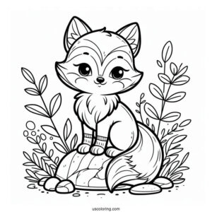 Content Little Fox Coloring Page Sitting On A Rock