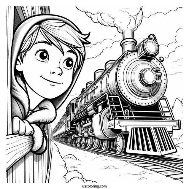 Hero Boy Peering Out Of Polar Express Coloring Page Of Train