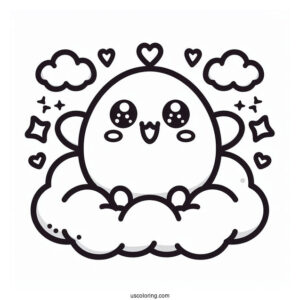 Tamagotchi Coloring Page Of Lovelitchi On The Clouds For Kids