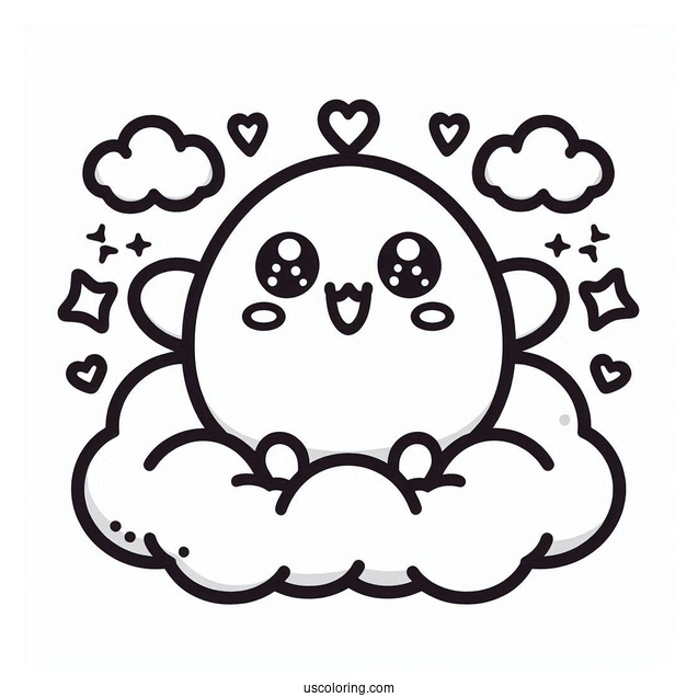 Tamagotchi Coloring Page Of Lovelitchi On The Clouds For Kids