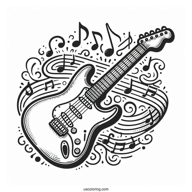 Music Coloring Page Of Electric Guitar Outline