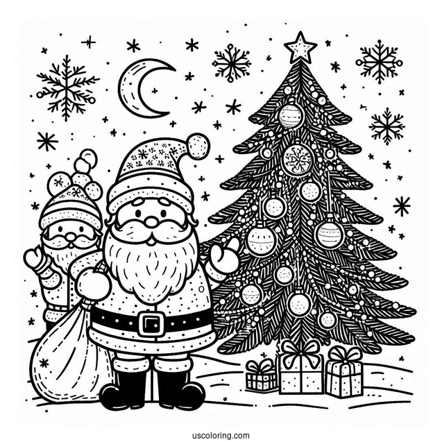 Santa Themed Christmas Tree Coloring Sheet