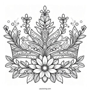 Fantasy Flower Crown Coloring Page with Elegant Petal Patterns For Kids