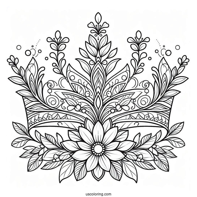 Fantasy Flower Crown Coloring Page with Elegant Petal Patterns For Kids