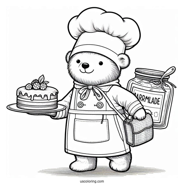 Chef Paddington Coloring Page Carrying A Cake And A Jar Of Marmalade