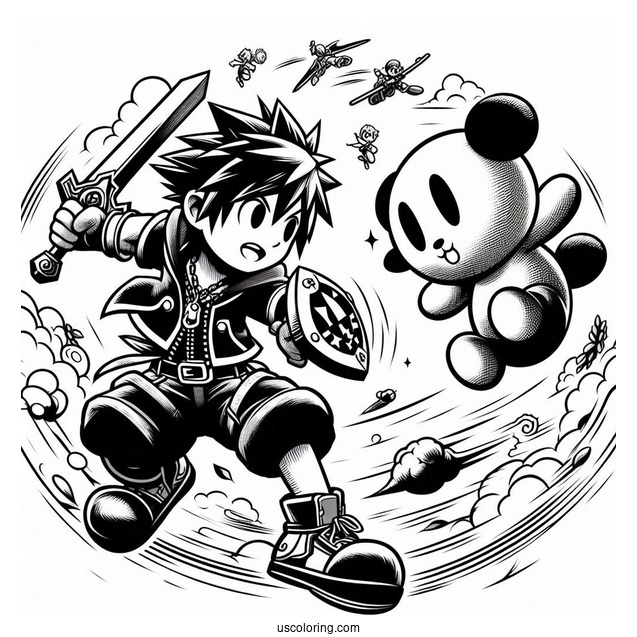Super Smash Bros Coloring Page Of Sora Vs Little Mac