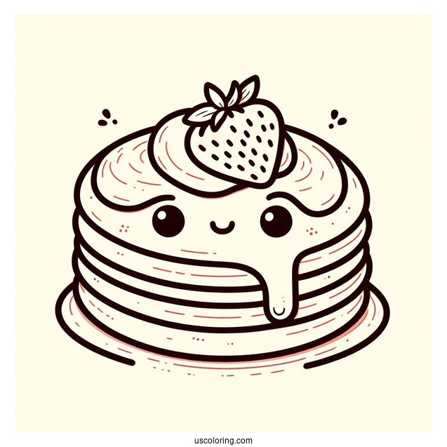 Fluffy Pancake Coloring Page With Strawberry, Blueberry, And Syrup For Kids