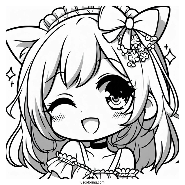 Winking Chibi Girl Coloring Page