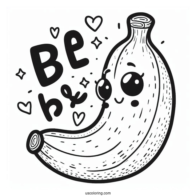 Banana Coloring Page Letters Over A Cute Banana For Preschoolers
