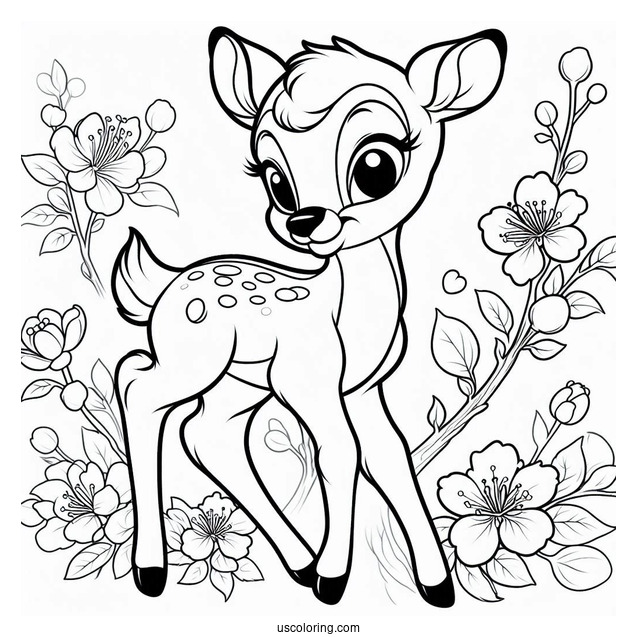 Coloring Sheet Of Bambi With Blossom