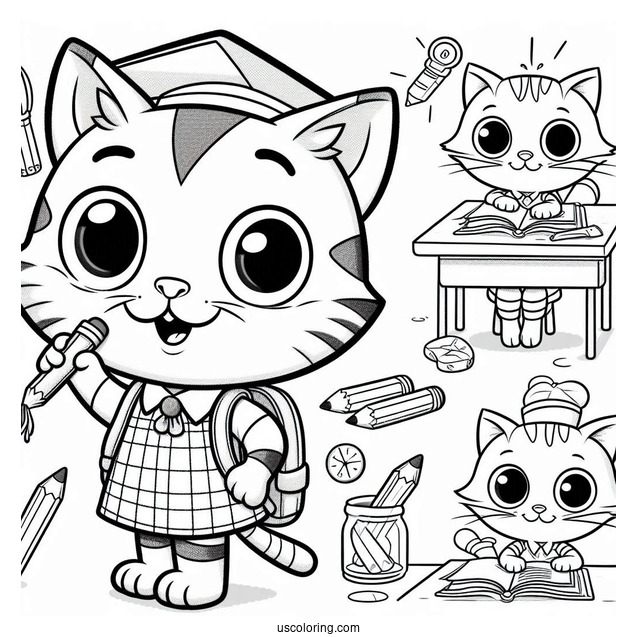 Pete The Cat At School Coloring Page