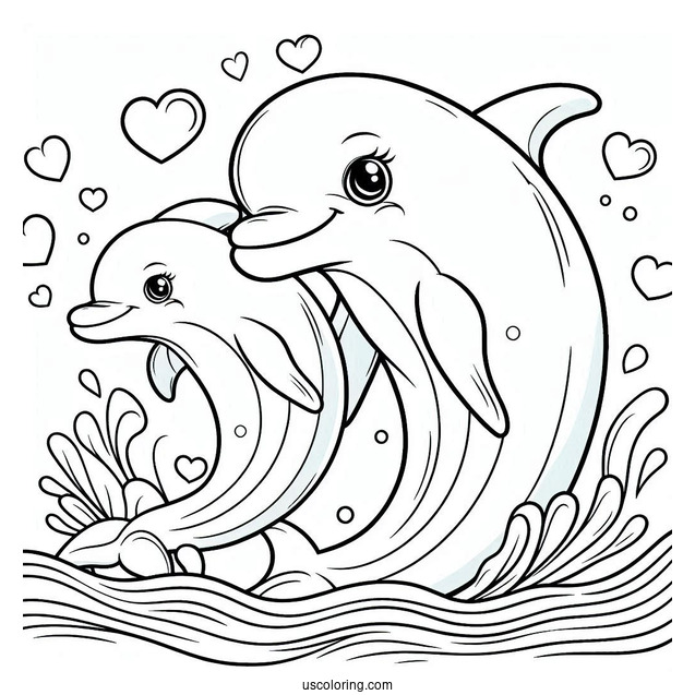 Mother And Baby Dolphin With Love Hearts
