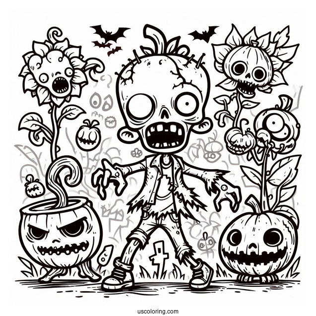 Coloring Sheet Of Halloween Themed Zombie