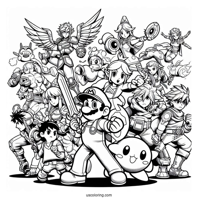 Super Smash Bros Coloring Page Of All Characters