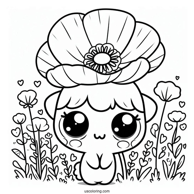 Poppy Playtime Coloring Page Of Kawaii Poppy On A Flower Field
