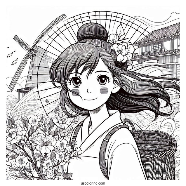 Studio Ghibli Coloring Page of The Wind Rises Nahoko Satomi Painting