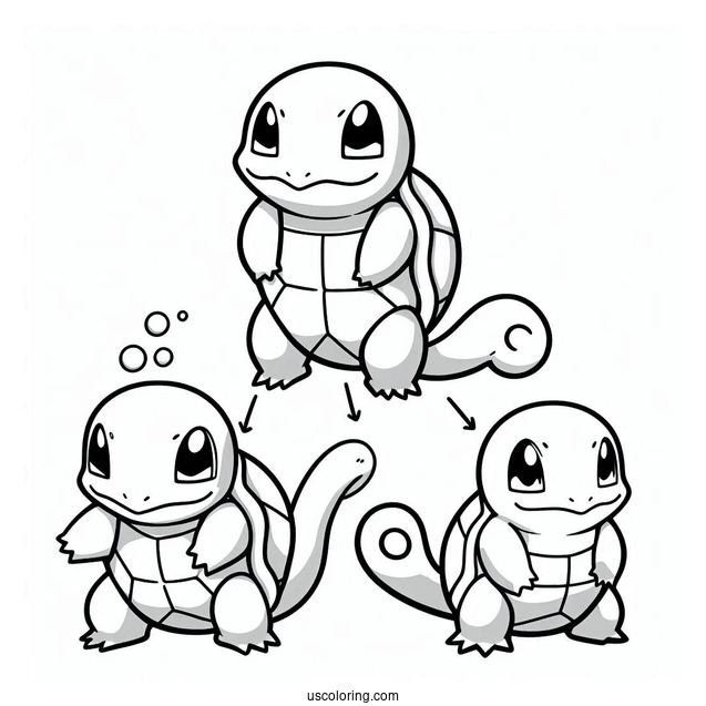 Squirtle Coloring Page Of Evolution To Wartortle And Blastoise