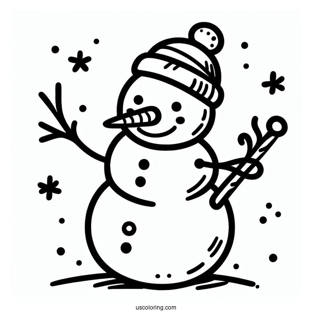 Easy Outline Of a Snowman With Carrot Nose And Stick Hands