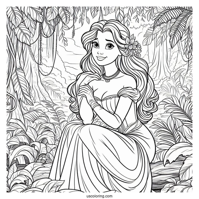 Tarzan Coloring Page Of Jane Porter Wearing Gown And Gloves In Jungle