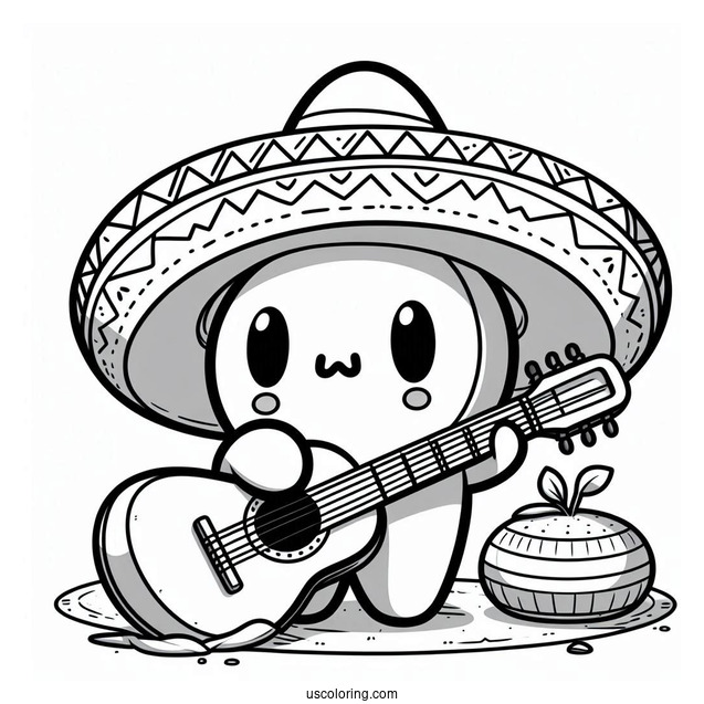 Sombrero Shy Guy Coloring Page Playing Guitar