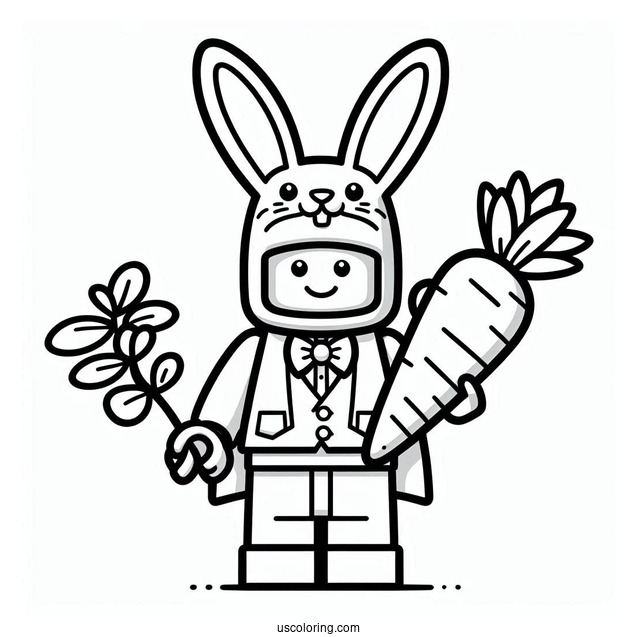 Lego Man In Easter Bunny Coloring Page Costume Holding Carrot