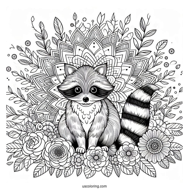 Raccoon Coloring Page In A Flower Mandala
