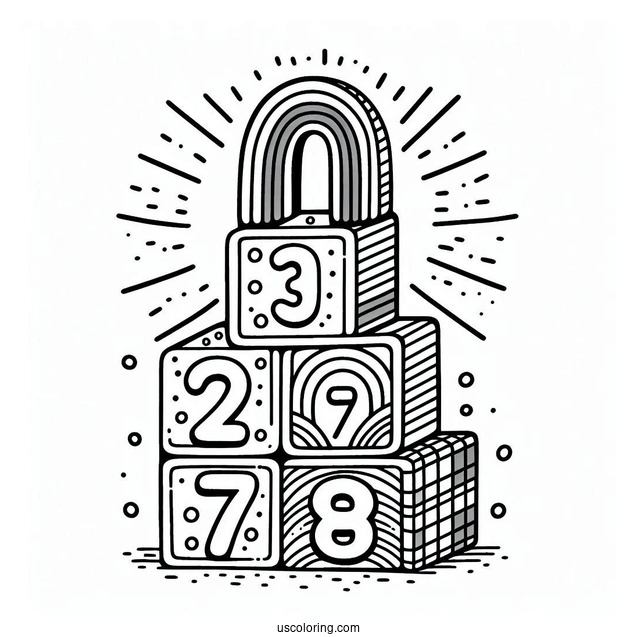 Tall Numberblocks Coloring Page 7 With Rainbows