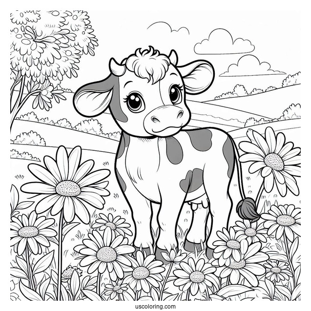 Daisy Cow Standing In Paddock Coloring Sheet