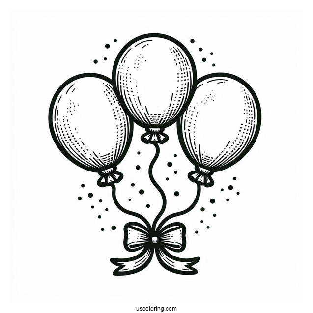 Three Balloons With a Ribbon To Color