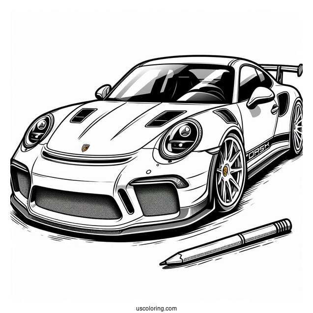 Easy Porsche Coloring Page GT3 RS For Kids