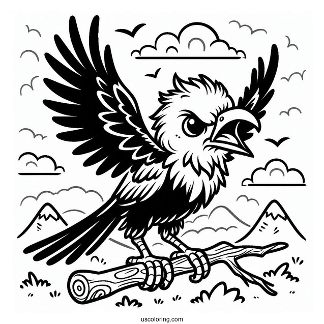 Angry Baby Raven Coloring Page In The Sky For Preschoolers