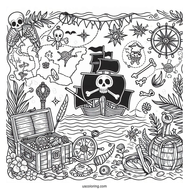 Pirate Coloring Page Treasure Map