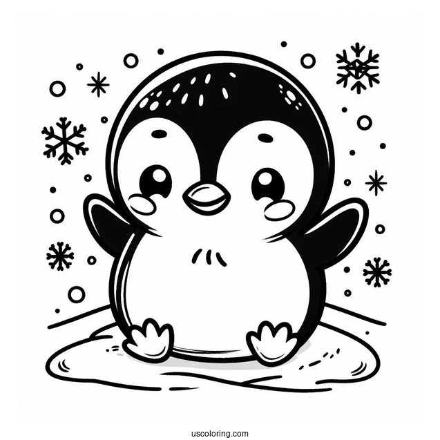 Cute Cartoon Penguin Coloring Sheet