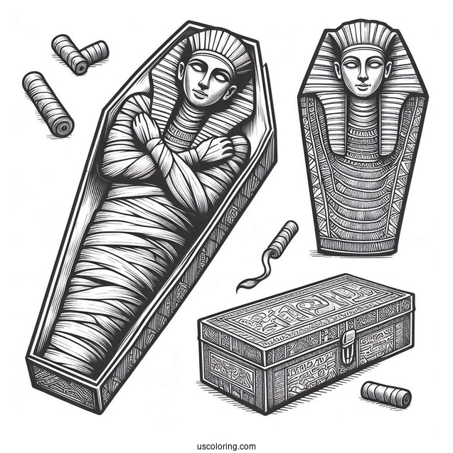 Realistic Egyptian Mummy Coloring Page Stone Coffin