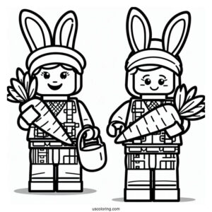 Lego Man In Easter Bunny Coloring Page Costume Holding Carrot