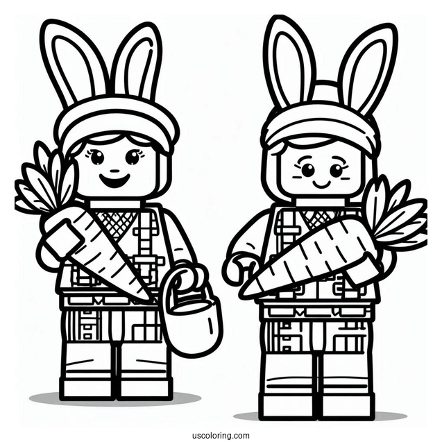Lego Man In Easter Bunny Coloring Page Costume Holding Carrot