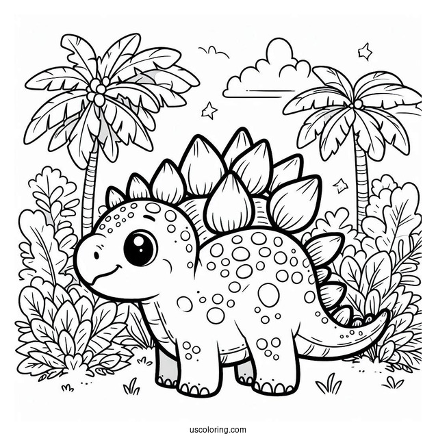 Adorable Stegosaurus Coloring Page With Large Eyes For Preschoolers