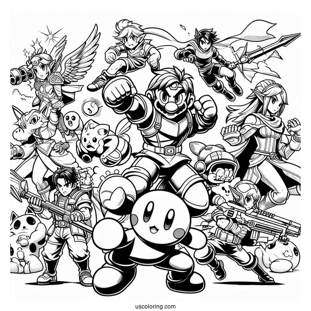 Super Smash Bros Coloring Page Of All Characters