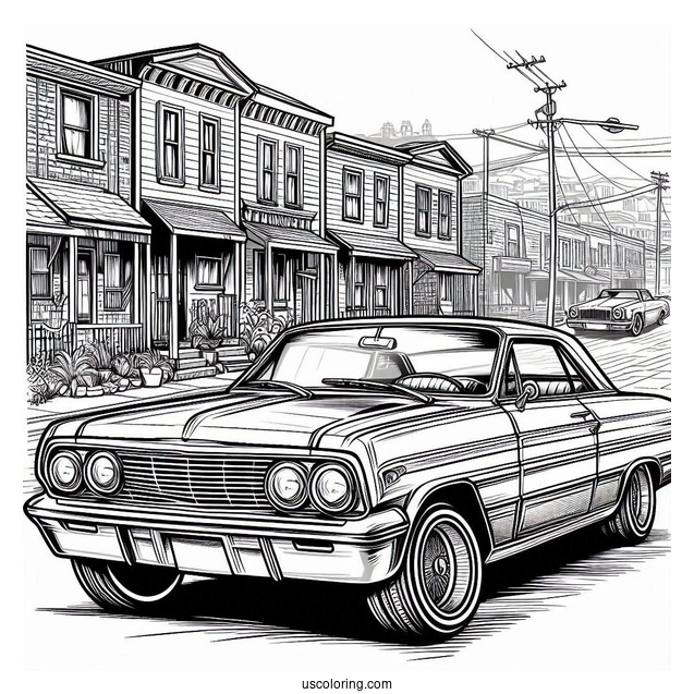 Cool Lowrider Coloring Page Car Parked In The Street